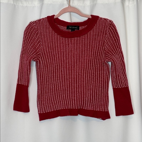 St. John | Wool Blend Knit Sweater in Red and White Size S Small - Picture 14 of 14